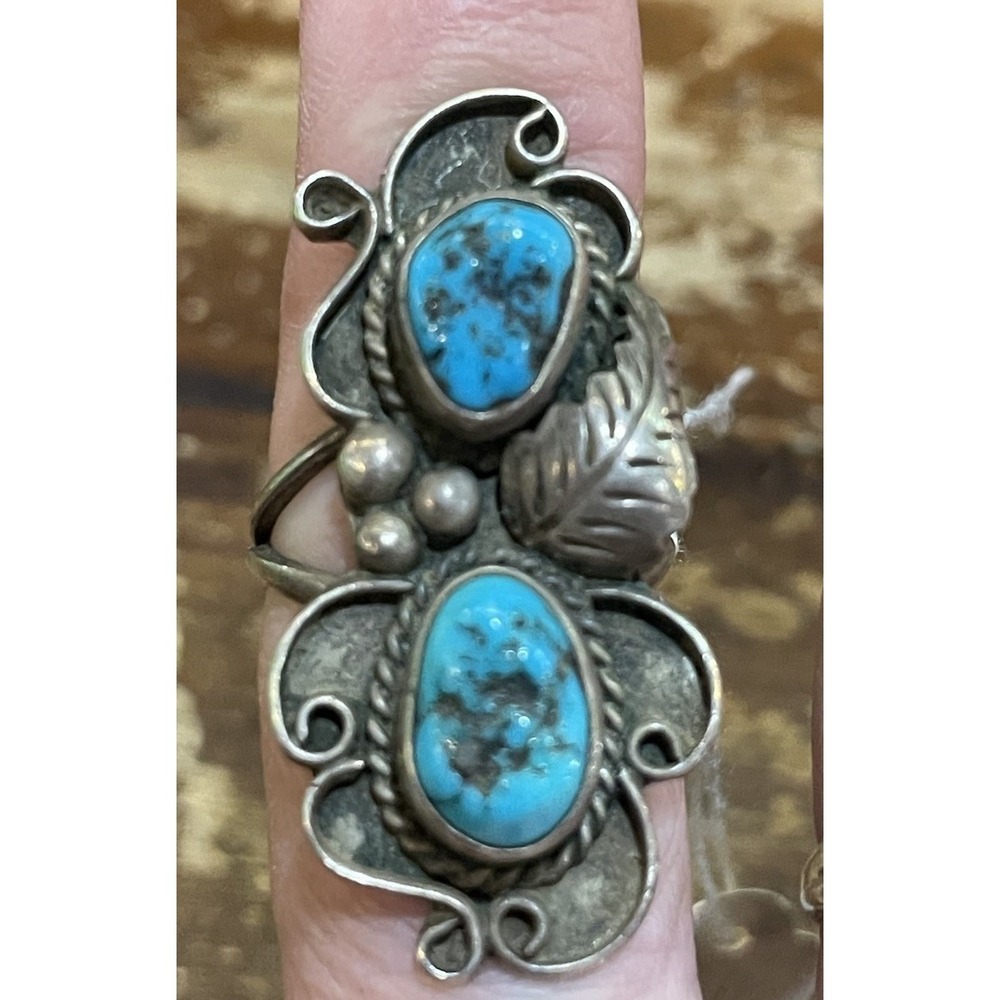 Vintage Sterling Silver Turquoise Ring Sz 6-6 1/4 Native American Signed 8g